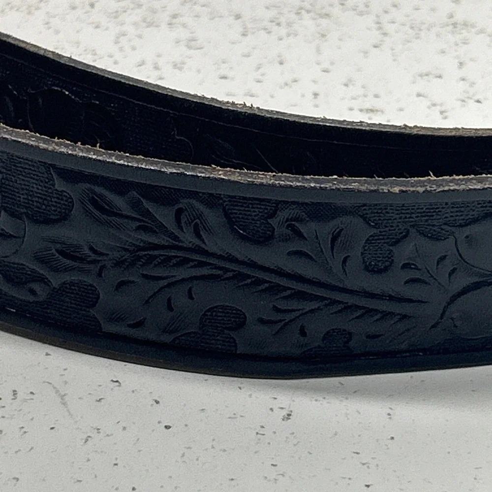 Vintage Chambers Phoenix Tooled Black Leather Western Belt Size 40 USA Cowboy